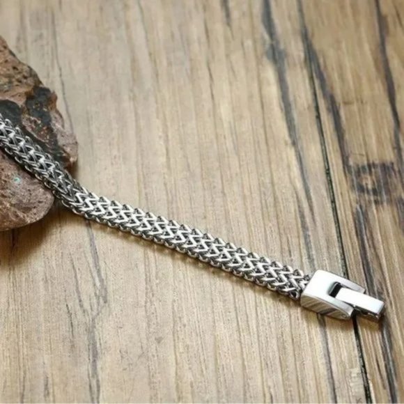 NEW Men’s Double Rope Chain Bracelet Stainless Sterling 9” Punk Silver Bracelet - Picture 5 of 8